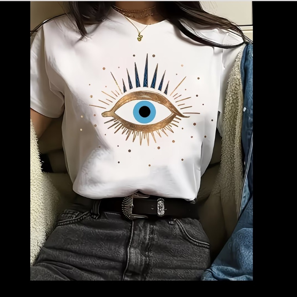 Greek EvilEye Graphic White T-Shirt women’s xxl new